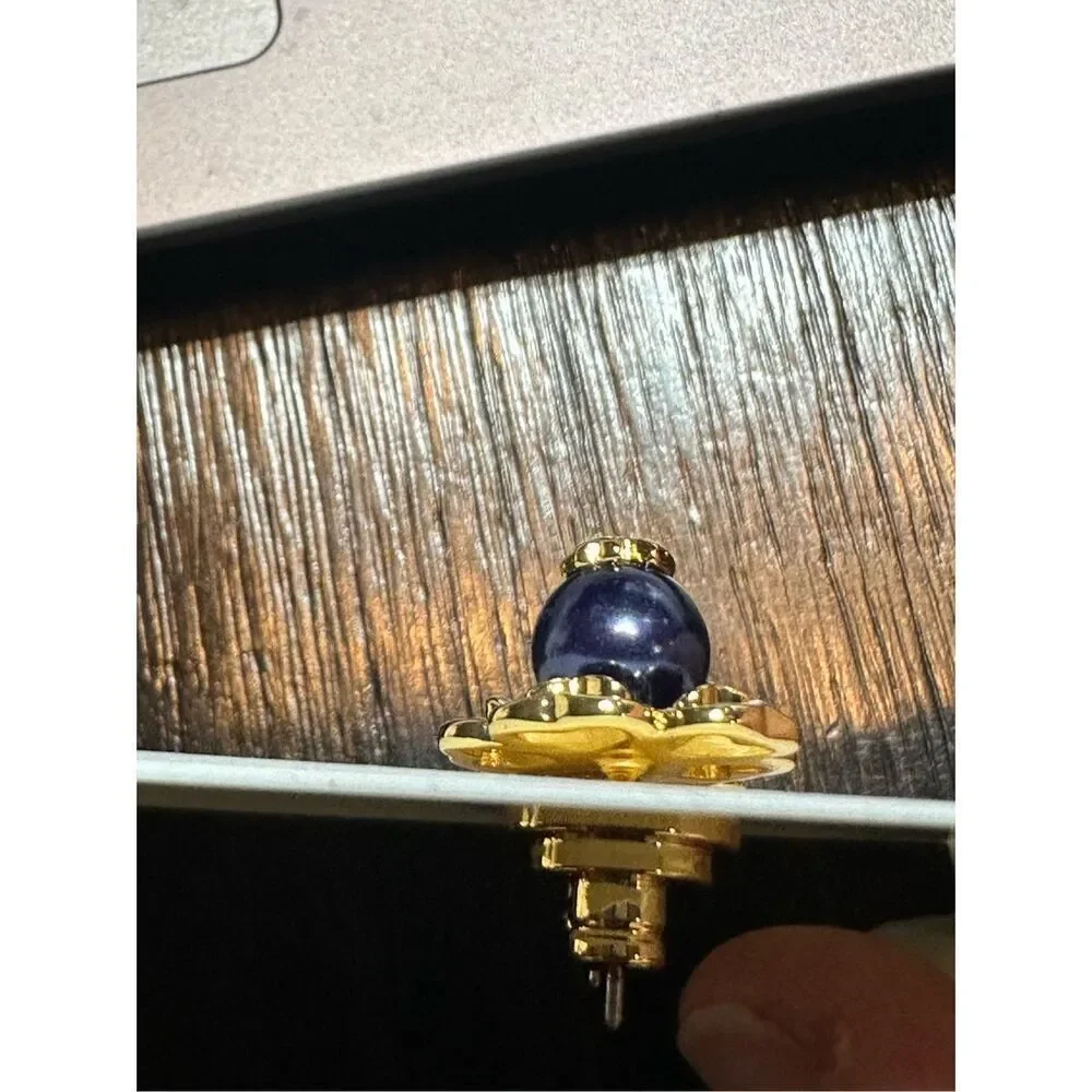 Tory Burch NEW 16k-gold plate blue faux pearl Katie Stud Earrings